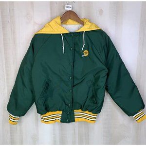 Vintage 70s-80s Split Hood Green Bay Packers Nylon Snap Front Jacket Med-11734